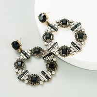 Cross-border New Arrival Creative Round Women's Earrings Alloy Inlaid Color Rhinestone European And American Retro Chinese Style Special-interest Earrings sku image 2