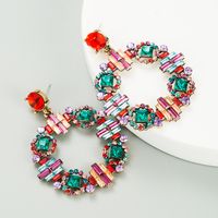 Cross-border New Arrival Creative Round Women's Earrings Alloy Inlaid Color Rhinestone European And American Retro Chinese Style Special-interest Earrings sku image 3