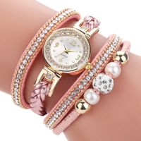 Fashion  Round Bracelet Diamond-studded Pearl Beaded Pu Belt Watch main image 6