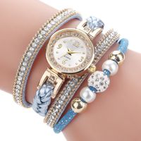 Fashion  Round Bracelet Diamond-studded Pearl Beaded Pu Belt Watch main image 4