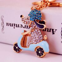 Kuxi Ornament Rhinestone Cartoon Cycling Puppy Car Key Ring Women's Bag Accessories Animal Metal Pendant main image 4