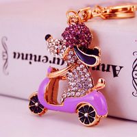 Kuxi Ornament Rhinestone Cartoon Cycling Puppy Car Key Ring Women's Bag Accessories Animal Metal Pendant main image 5
