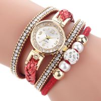Fashion  Round Bracelet Diamond-studded Pearl Beaded Pu Belt Watch sku image 2