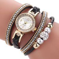 Mode Rundes Armband Diamant Besetzt Perlen Perlen Pu Gürteluhr sku image 3