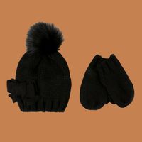 Children's Pure Color  Bowknot Woolen Cap Gloves sku image 1