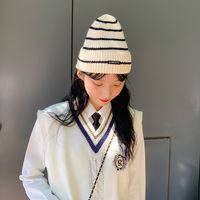 Retro Cloth Label Striped Woolen Hat sku image 1