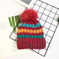 Cute Hairy Thickened Color Matching Knitted Hat sku image 1