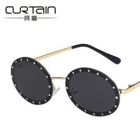 Oval Diamond-studded Metal Sunglasses main image 5