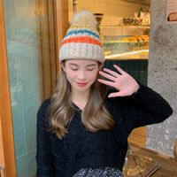 Cute Hairy Thickened Color Matching Knitted Hat main image 1