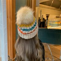 Cute Hairy Thickened Color Matching Knitted Hat main image 3