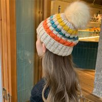 Cute Hairy Thickened Color Matching Knitted Hat main image 4