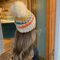 Cute Hairy Thickened Color Matching Knitted Hat main image 5