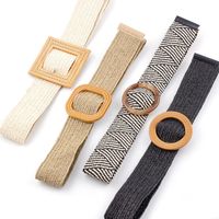New Pp Straw Woven  Round Buckles Fashion Casual Decoration All-match Trousers Elastic Belt main image 1