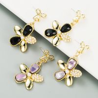 S925 Silver Needle Alloy Inlaid Pearl Exquisite Flower Earrings main image 1