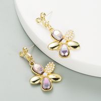 S925 Silver Needle Alloy Inlaid Pearl Exquisite Flower Earrings main image 3