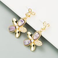 S925 Silver Needle Alloy Inlaid Pearl Exquisite Flower Earrings main image 5