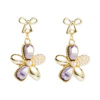 S925 Silver Needle Alloy Inlaid Pearl Exquisite Flower Earrings main image 6