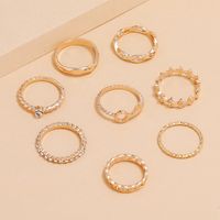 Fashion Geometric Leaf Key Diamond Ring 8-piece Set main image 4