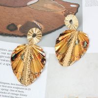 Leopard Print Exaggerated Alloy Leaf Earring main image 5
