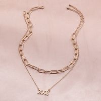 Simple Year Number Pendant Double-layer Necklace main image 5