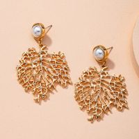 Exquisite Alloy Leaf-shaped Inlaid Pearls Earrings main image 4