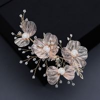 Koreanische Schöne Goldene Seide Blütenblatt Haarband Braut Hochzeit Kopf Bedeckung Perle Hand Gefertigtes Stirnband Xiuhe Kleid Teller Haarschmuck sku image 1