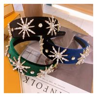 Retro Velvet Full Diamond Pearl Snowflake Crown Headband main image 5