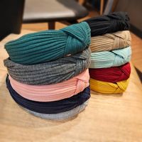 Korean Woolen Solid Color Striped Knitted Headband main image 1