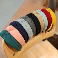 Korean Woolen Solid Color Striped Knitted Headband main image 3