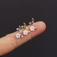 Ear Cartilage Rings & Studs Simple Style Flower 316 Stainless Steel  Copper Inlaid Pearls main image 4