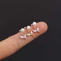 Ear Cartilage Rings & Studs Simple Style Flower 316 Stainless Steel  Copper Inlaid Pearls main image 5