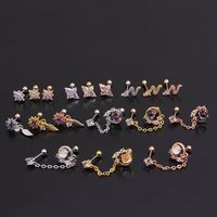 Ear Cartilage Rings & Studs Lady Flower 316 Stainless Steel  Copper Inlaid Zircon main image 3