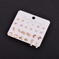 Geometric Golden Simple Bow Rhinestone Insect Pendant Earrings Set main image 2