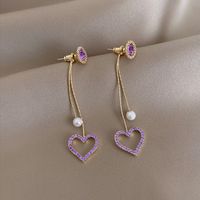 New Trendy  Colored Diamond Hollow Love Pearl Earrings main image 3