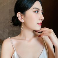 New Trendy  Colored Diamond Hollow Love Pearl Earrings main image 4