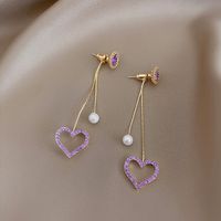 New Trendy  Colored Diamond Hollow Love Pearl Earrings main image 6