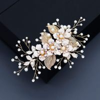 Korean Golden Silk Flower Pearl Hair Clip main image 1