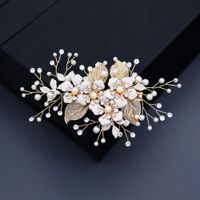 Korean Golden Silk Flower Pearl Hair Clip main image 3