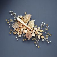 Korean Golden Silk Flower Pearl Hair Clip main image 4