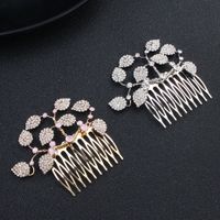 Korean Insert Comb Simple Handmade Rhinestone Leaf Hair Comb main image 4