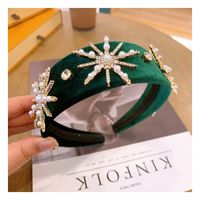 Retro Velvet Full Diamond Pearl Snowflake Crown Headband sku image 2