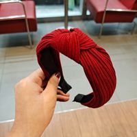 Korean Woolen Solid Color Striped Knitted Headband sku image 1