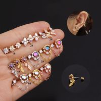 Ear Cartilage Rings & Studs Lady Flower 316 Stainless Steel  Copper Inlaid Zircon sku image 5