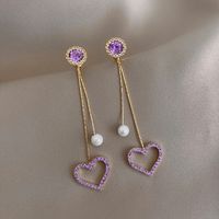 New Trendy  Colored Diamond Hollow Love Pearl Earrings sku image 1
