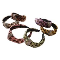 Korean Leopard Print Plush Rhinestone Knotted Wide-brimmed Headband main image 6