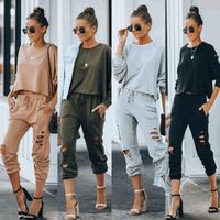 Women's Solid Color Casual Hole Street Style Hoodies Sets main image 1