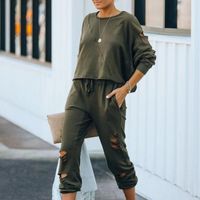 Women's Solid Color Casual Hole Street Style Hoodies Sets main image 9