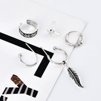 Fashion  Punk Style Ancient Silver Leaf Cross Earrings main image 5