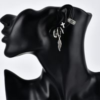 Fashion  Punk Style Ancient Silver Leaf Cross Earrings main image 6
