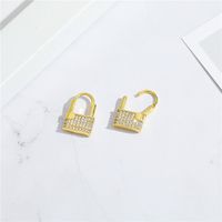 Korean  Copper Micro-inlaid Zircon Lock Earrings main image 6